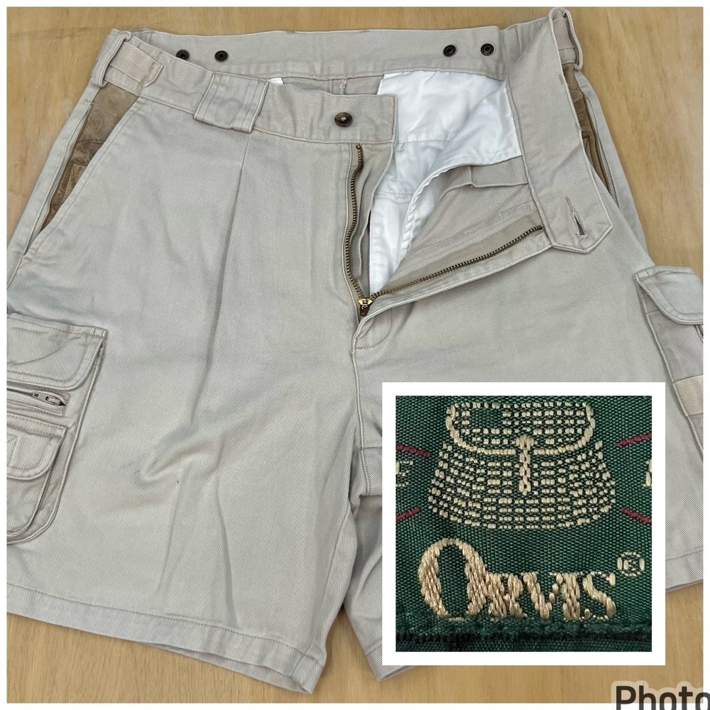 Vintage Orvis Cargo Shorts Mens 34x6.5 Classic Fit Heavy Twill Cotton Beige